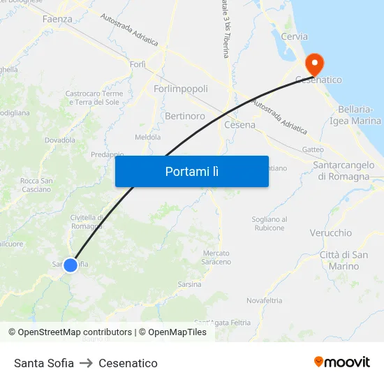 Santa Sofia to Cesenatico map