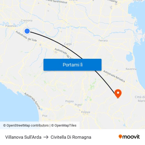 Villanova Sull'Arda to Civitella Di Romagna map