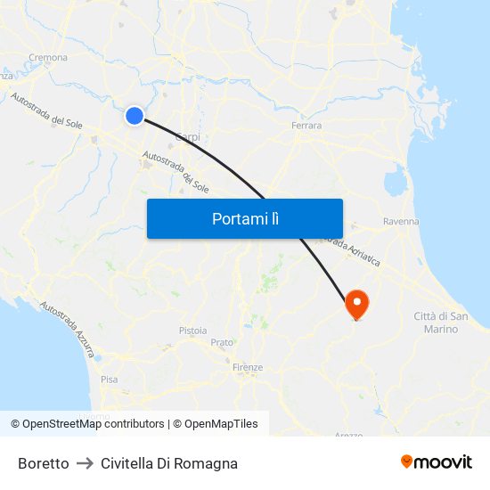 Boretto to Civitella Di Romagna map