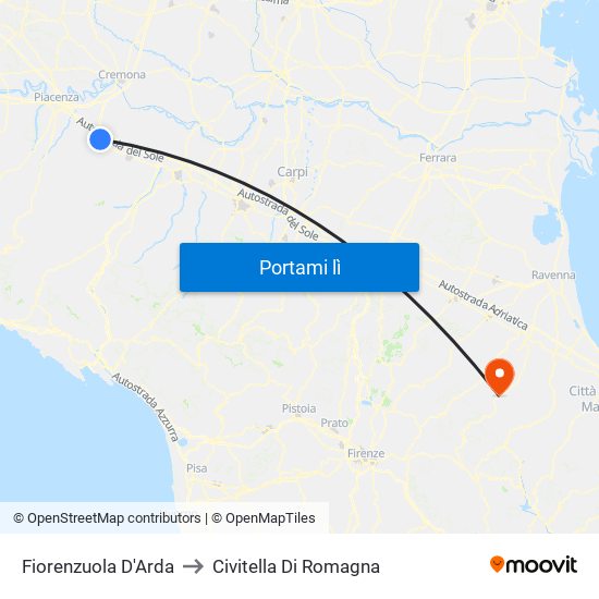 Fiorenzuola D'Arda to Civitella Di Romagna map
