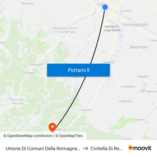 Unione Di Comuni Della Romagna Forlivese to Civitella Di Romagna map