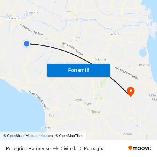 Pellegrino Parmense to Civitella Di Romagna map