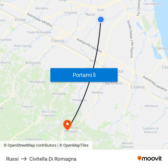 Russi to Civitella Di Romagna map