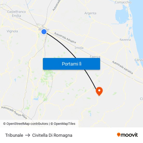 Tribunale to Civitella Di Romagna map