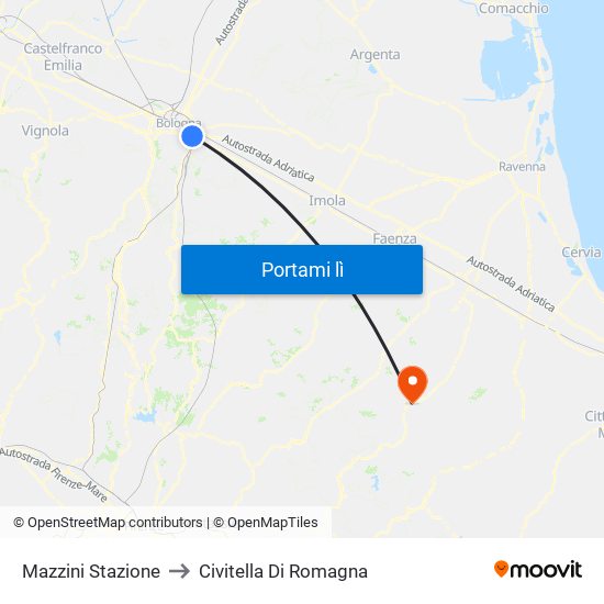 Mazzini Stazione to Civitella Di Romagna map