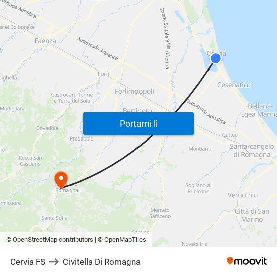 Cervia FS to Civitella Di Romagna map