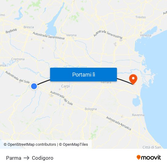 Parma to Codigoro map