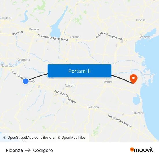 Fidenza to Codigoro map