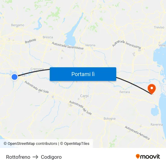 Rottofreno to Codigoro map