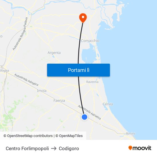 Centro Forlimpopoli to Codigoro map