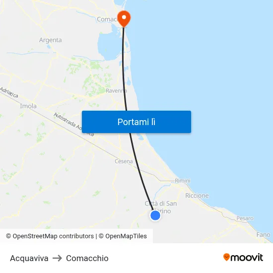 Acquaviva to Comacchio map