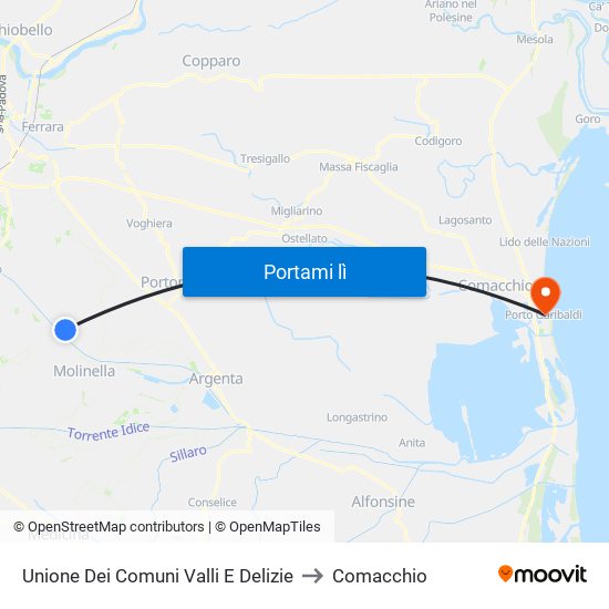 Unione Dei Comuni Valli E Delizie to Comacchio map