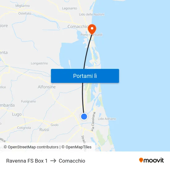 Ravenna FS Box 1 to Comacchio map