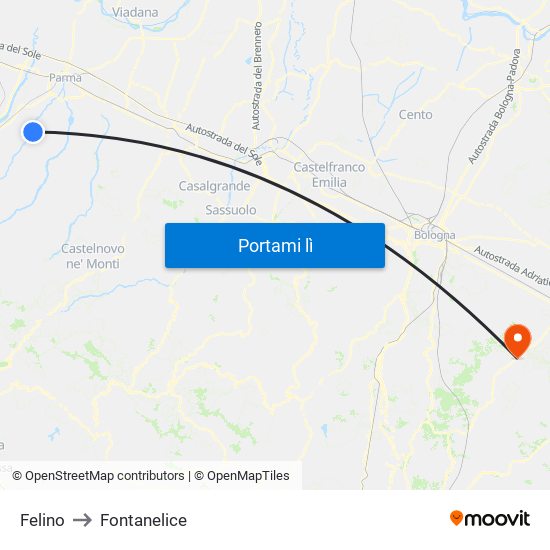 Felino to Fontanelice map