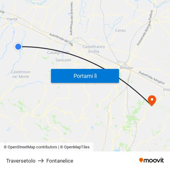 Traversetolo to Fontanelice map