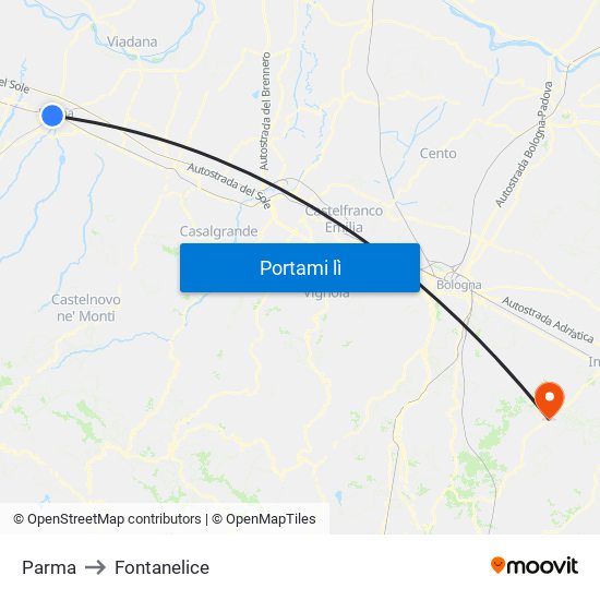 Parma to Fontanelice map