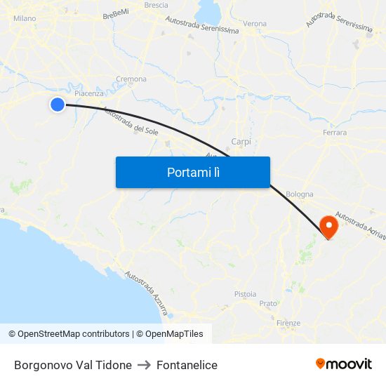 Borgonovo Val Tidone to Fontanelice map