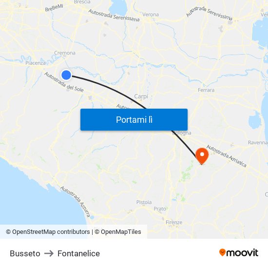 Busseto to Fontanelice map