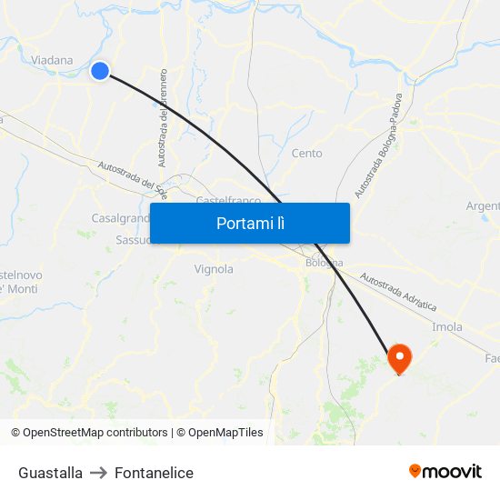 Guastalla to Fontanelice map