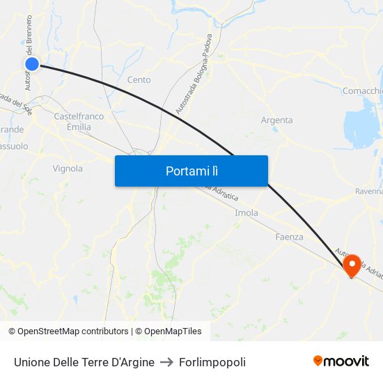 Unione Delle Terre D'Argine to Forlimpopoli map