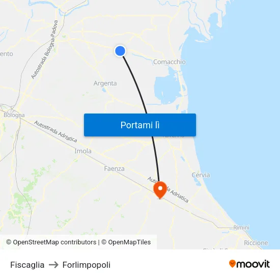 Fiscaglia to Forlimpopoli map