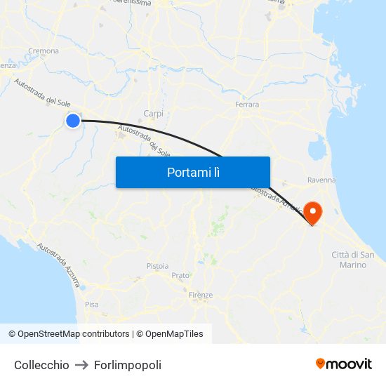 Collecchio to Forlimpopoli map