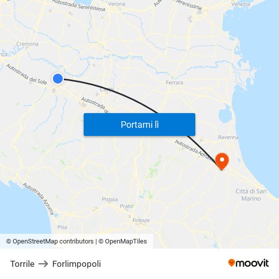 Torrile to Forlimpopoli map