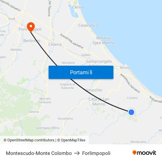 Montescudo-Monte Colombo to Forlimpopoli map