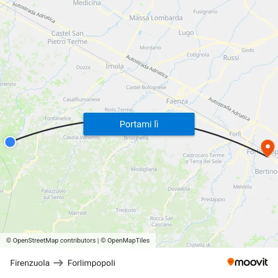 Firenzuola to Forlimpopoli map