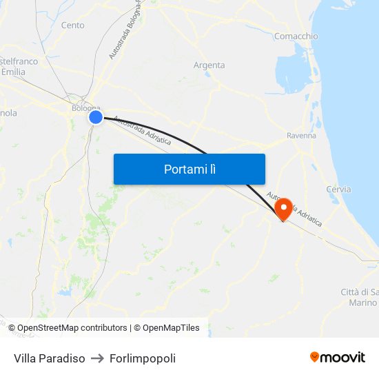 Villa Paradiso to Forlimpopoli map