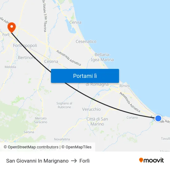 San Giovanni In Marignano to Forlì map