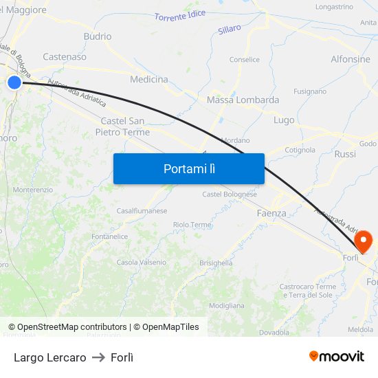 Largo Lercaro to Forlì map