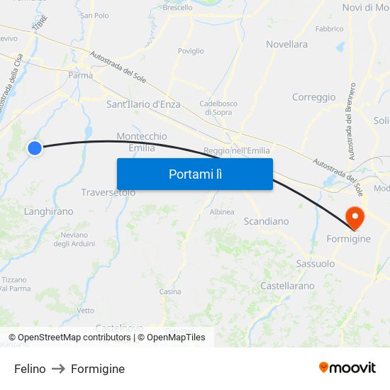 Felino to Formigine map