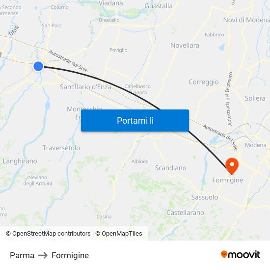 Parma to Formigine map