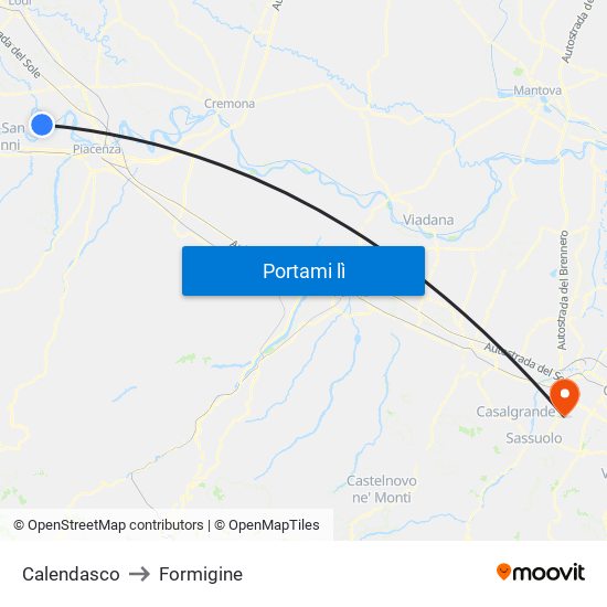 Calendasco to Formigine map