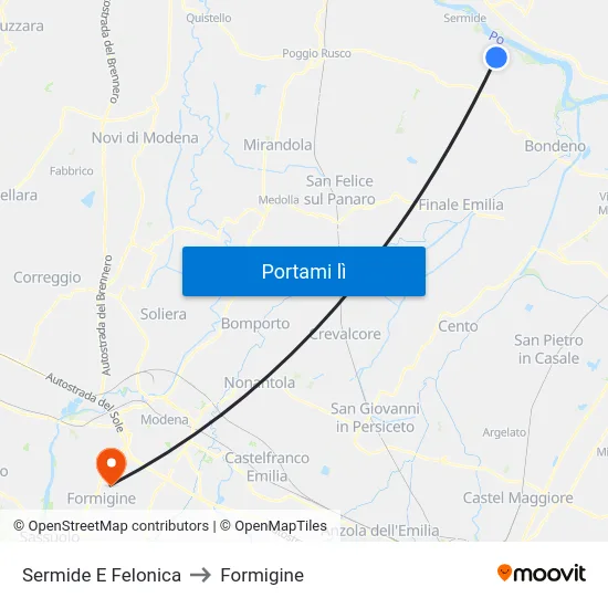 Sermide E Felonica to Formigine map