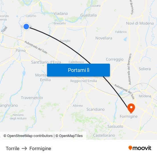 Torrile to Formigine map