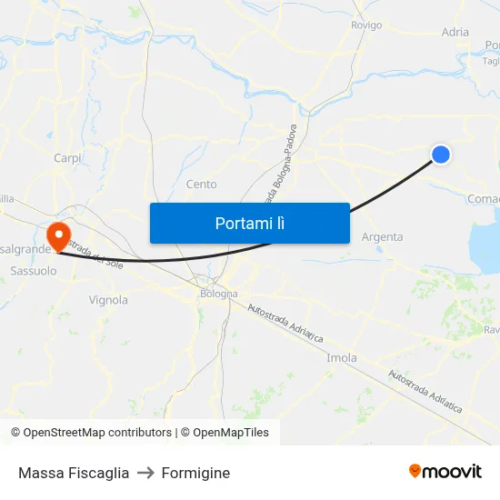Massa Fiscaglia to Formigine map