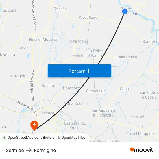 Sermide to Formigine map
