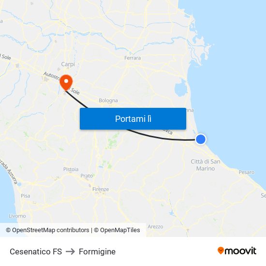 Cesenatico FS to Formigine map