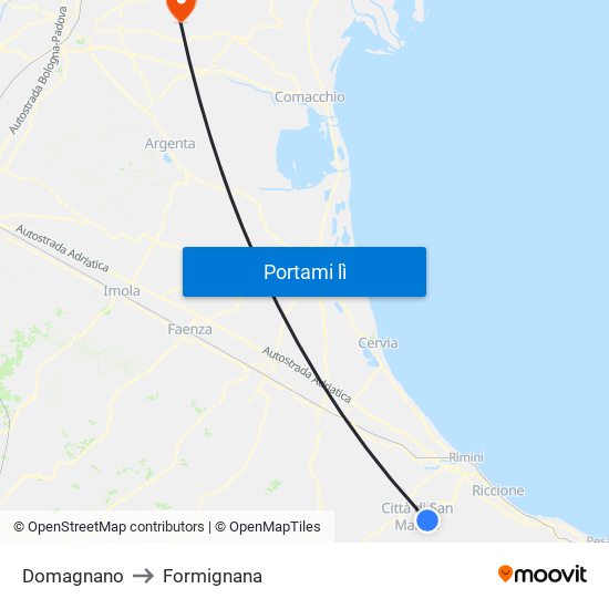 Domagnano to Formignana map