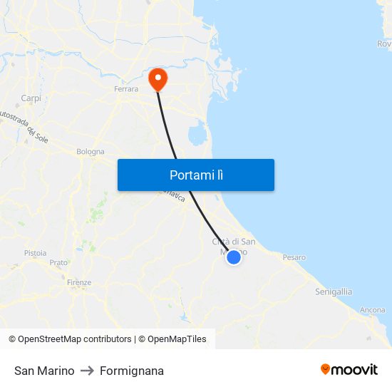 San Marino to Formignana map