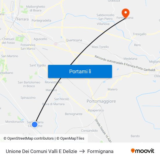 Unione Dei Comuni Valli E Delizie to Formignana map