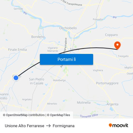 Unione Alto Ferrarese to Formignana map