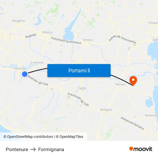 Pontenure to Formignana map