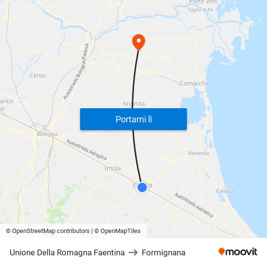 Unione Della Romagna Faentina to Formignana map