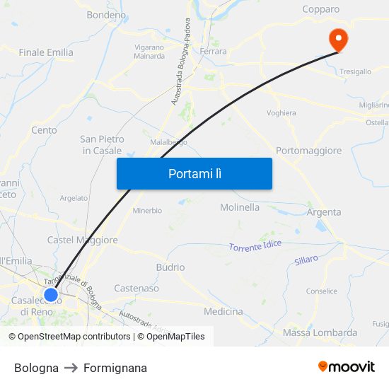 Bologna to Formignana map