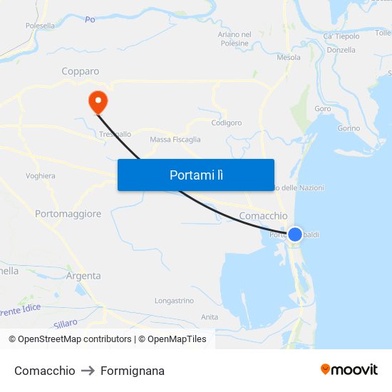 Comacchio to Formignana map