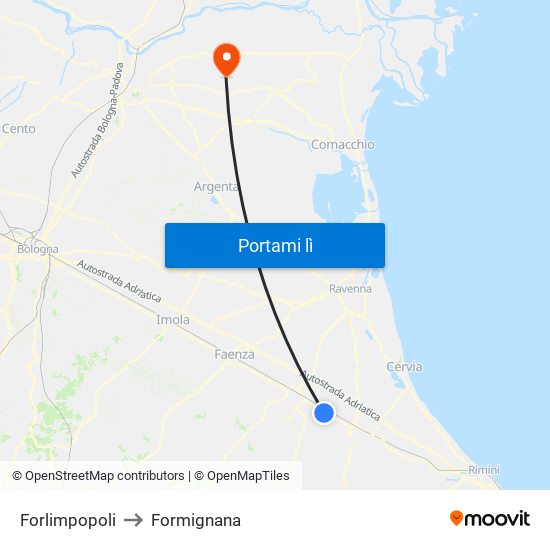 Forlimpopoli to Formignana map