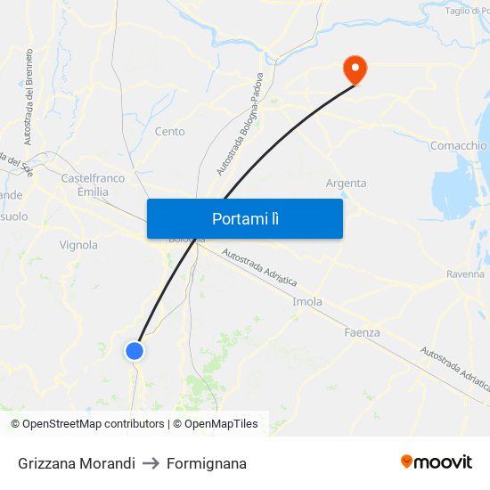 Grizzana Morandi to Formignana map